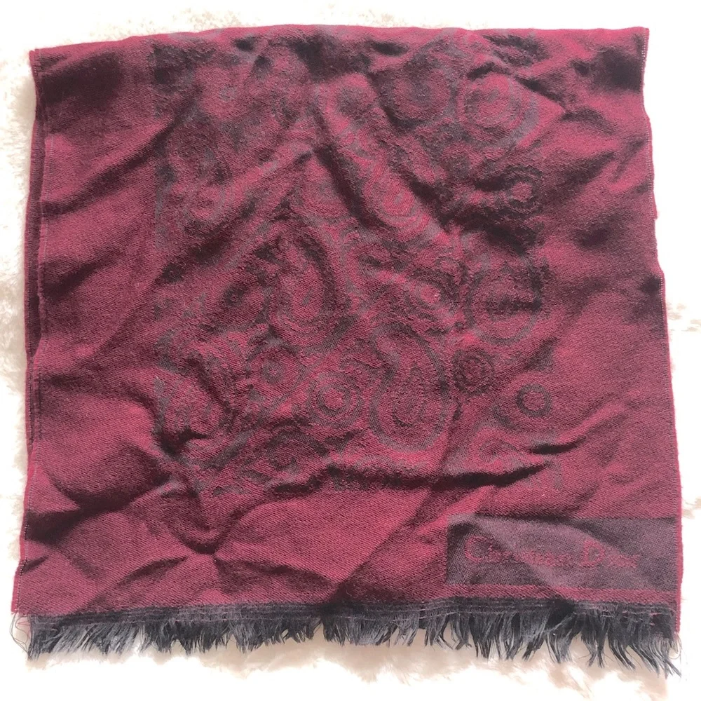 Vintage Christian Dior Wool Burgandy Scarf🧣